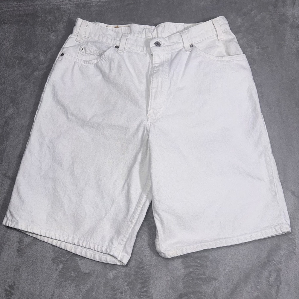 Levis 560 Jeans Shorts 34x11 Baggy White Denim Loose Fit Jorts USA Vintage 90s